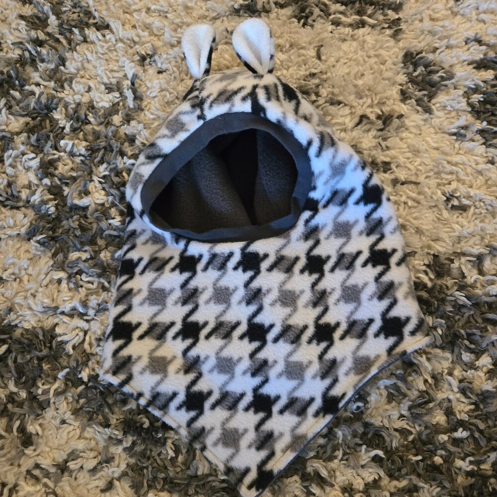 Handmade Houndstooth Fleece Balaclava | Kids Size 4-6 | Winter Hood